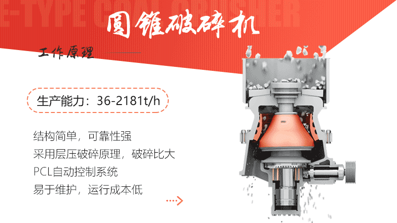 圓錐破碎機：進料口尺寸：95-330mm 生產(chan) 能力：120-855t/h 出料口尺寸：≥13mm